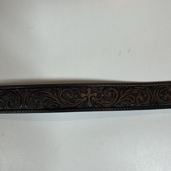 Nocona Leather Belt With Buckle Brown Embossed Cross Men’s Medium - Picture 4 of 8